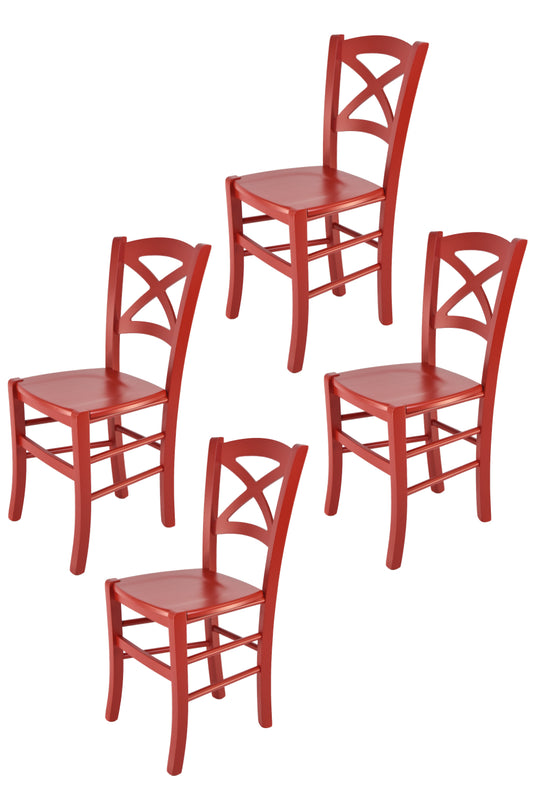 Tommychairs - Set 4 sillas de Cocina y Comedor Cross, Estructura en Madera de Haya lacada Color Rojo y Asiento en Madera
