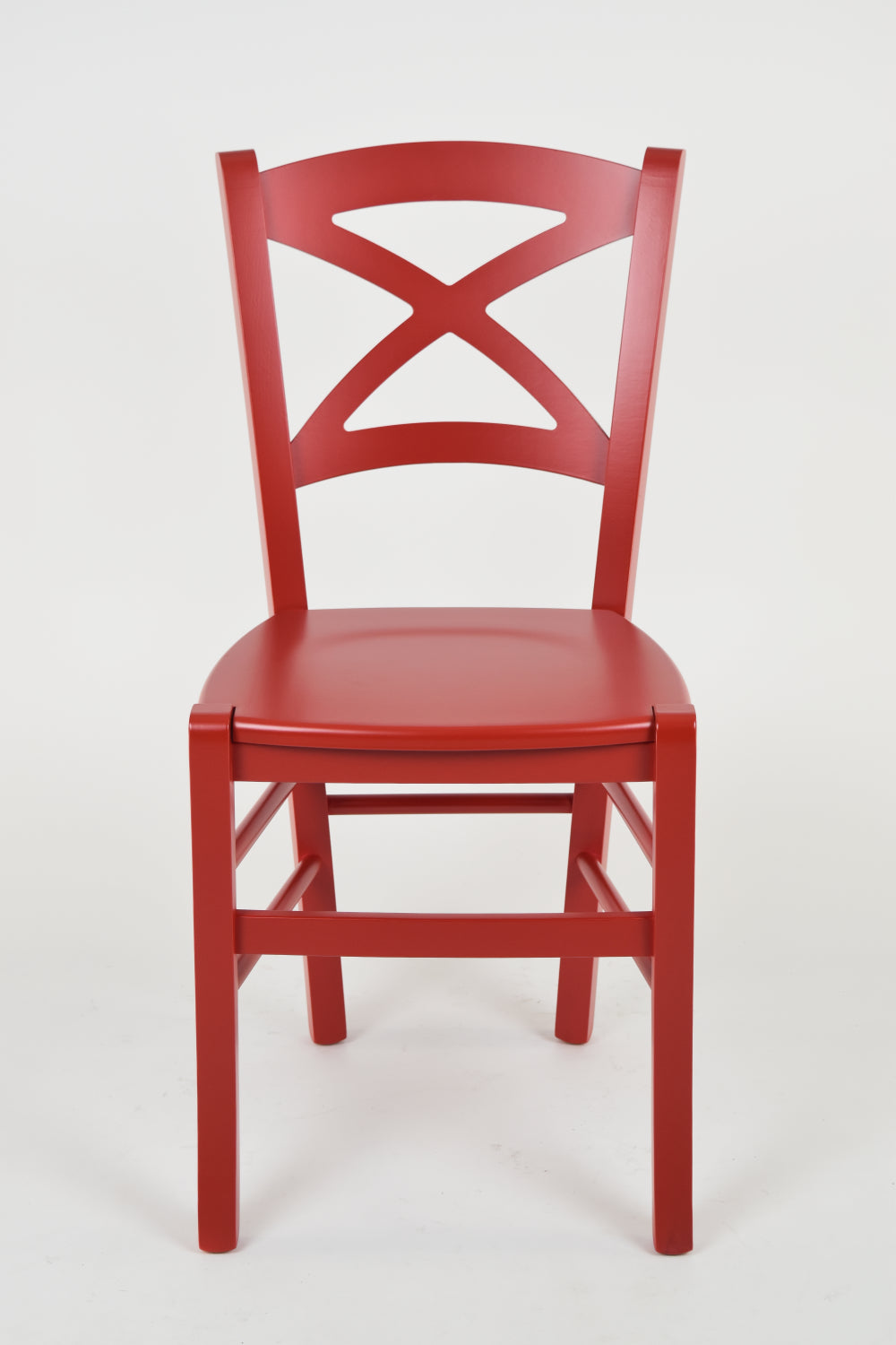 Tommychairs - Set 4 sillas de Cocina y Comedor Cross, Estructura en Madera de Haya lacada Color Rojo y Asiento en Madera