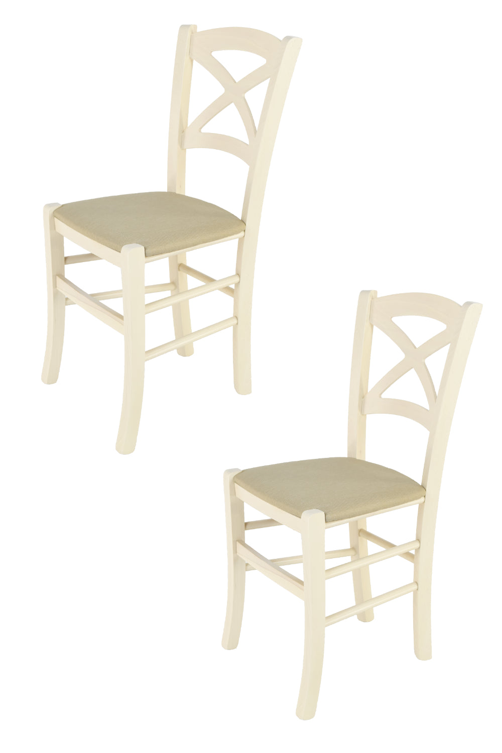 Tommychairs - Set 2 sillas de Cocina y Comedor Cross, Estructura en Madera de Haya Color anilina Blanca y Asiento tapizado en Tejido Color cáñamo