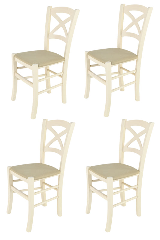 Tommychairs - Set 2 sillas de Cocina y Comedor Cross, Estructura en Madera de Haya Color anilina Blanca y Asiento tapizado en Tejido Color cáñamo