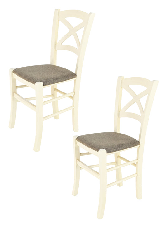 Tommychairs - Set 2 sillas de Cocina y Comedor Cross, Estructura en Madera de Haya Color anilina Blanca y Asiento tapizado en Tejido Color corzo