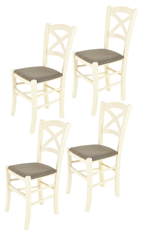 Tommychairs - Set 4 sillas de Cocina y Comedor Cross, Estructura en Madera de Haya Color anilina Blanca y Asiento tapizado en Tejido Color corzo