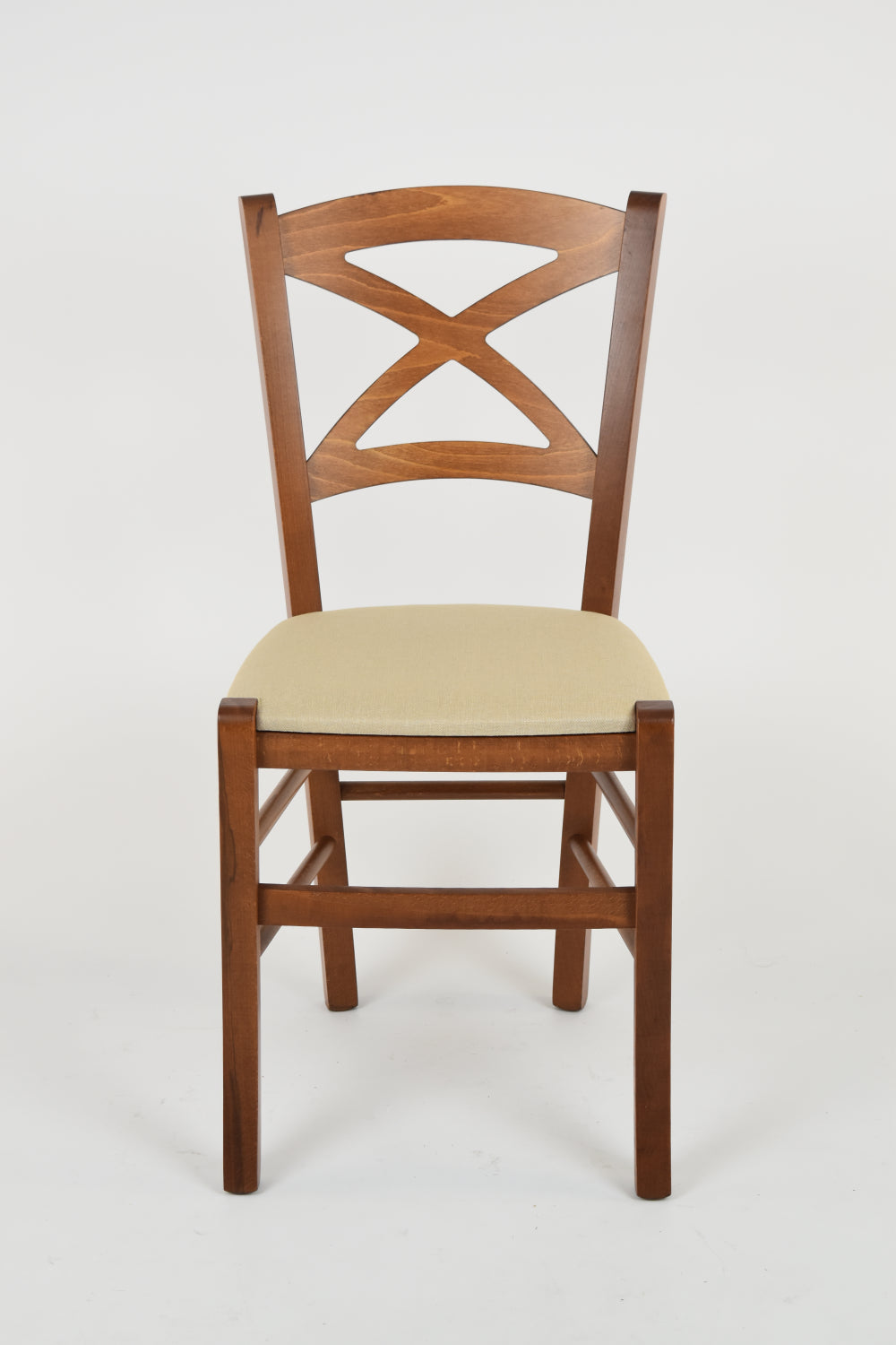 Tommychairs - Set 2 sillas de Cocina y Comedor Cross, Estructura en Madera de Haya Color Nuez Claro y Asiento tapizado en Tejido Color cáñamo