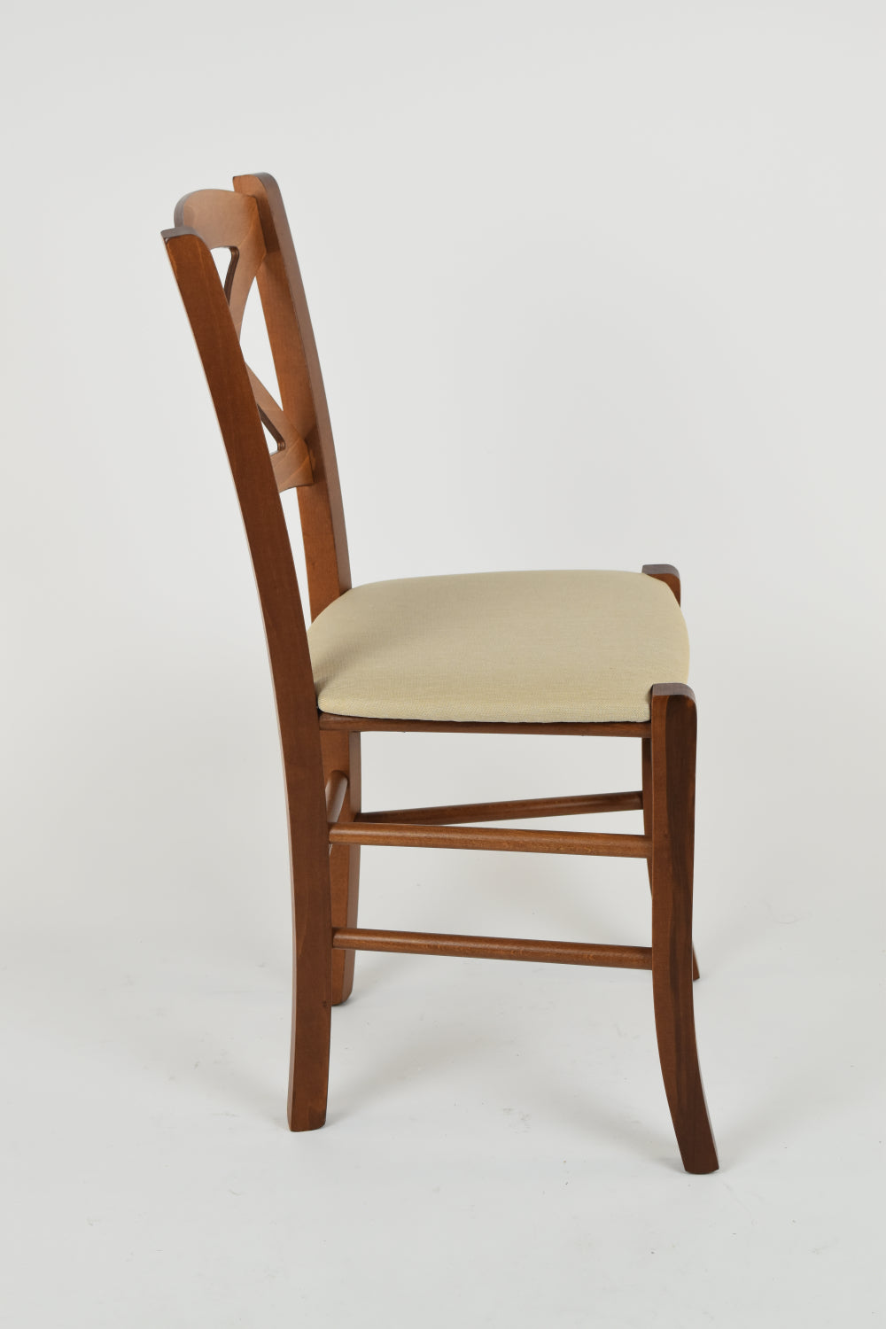 Tommychairs - Set 2 sillas de Cocina y Comedor Cross, Estructura en Madera de Haya Color Nuez Claro y Asiento tapizado en Tejido Color cáñamo