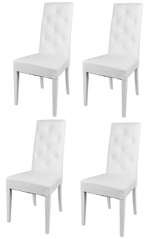 Tommychairs - Set 4 sillas de Cocina, Comedor, Bar y Restaurante Chantal, solida Estructura en Madera de Haya y Asiento tapizado en Polipiel Blanco