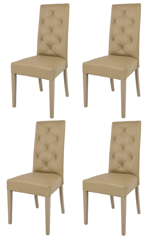 Tommychairs - Set 4 sillas de Cocina y Comedor Chantal, Estructura en Madera de Haya y Asiento tapizado en Polipiel Capuchino