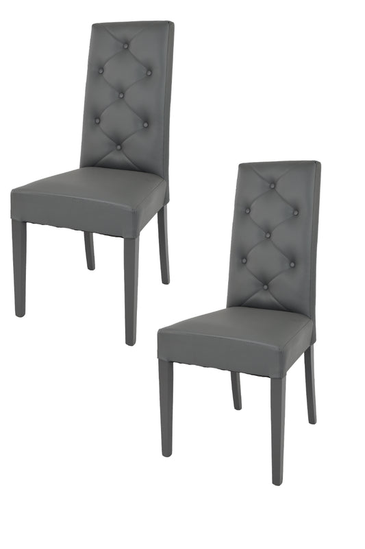 Tommychairs - Set 2 sillas de Cocina y Comedor Chantal, Estructura en Madera de Haya y Asiento tapizado en Polipiel Gris Oscuro