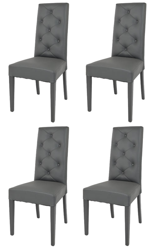 Tommychairs - Set 4 sillas de Cocina y Comedor Chantal, Estructura en Madera de Haya y Asiento tapizado en Polipiel Gris Oscuro