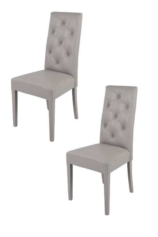 Tommychairs - Set 2 sillas de Cocina y Comedor Chantal, Estructura en Madera de Haya y Asiento tapizado en Polipiel Gris Claro