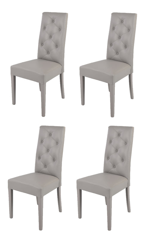 Tommychairs - Set 4 sillas de Cocina y Comedor Chantal, solida estructura en madera de haya y asiento tapizado en polipiel gris claro