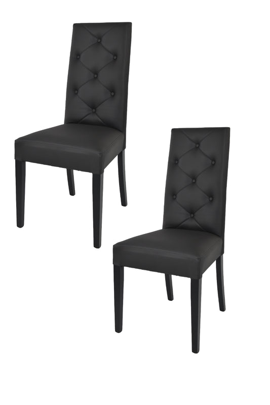 Tommychairs - Set 2 sillas de Cocina, Comedor, Bar y Restaurante Chantal, solida Estructura en Madera de Haya y Asiento tapizado en Polipiel Negro