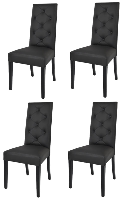 Tommychairs - Set 4 sillas de Cocina, Comedor, Bar y Restaurante Chantal, solida Estructura en Madera de Haya y Asiento tapizado en Polipiel Negro