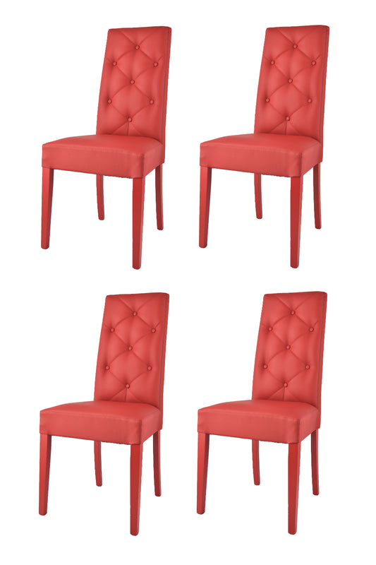Tommychairs - Set 4 sillas de Cocina, Comedor, Bar y Restaurante Chantal, solida Estructura en Madera de Haya y Asiento tapizado en Polipiel roja