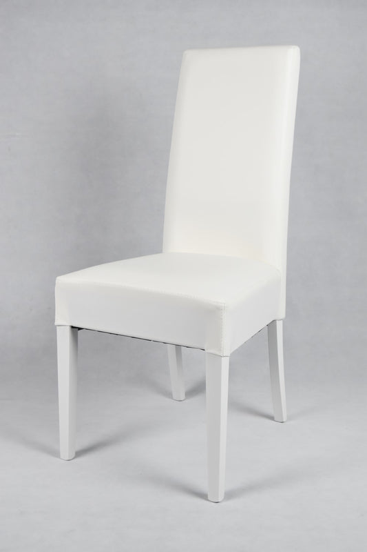 Tommychairs - Set 4 sillas Gloria para cocina, comedor, bar y restaurante, solida estructura en madera de haya y asiento tapizado en polipiel blanco