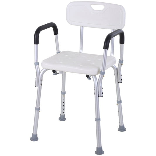 HOMCOM Silla Ducha Personas Mayores Silla para Ducha Taburete de Ducha Antideslizante con Altura Ajustable y Reposabrazos Regulable Carga 136 kg para Ancianos y Discapacitados