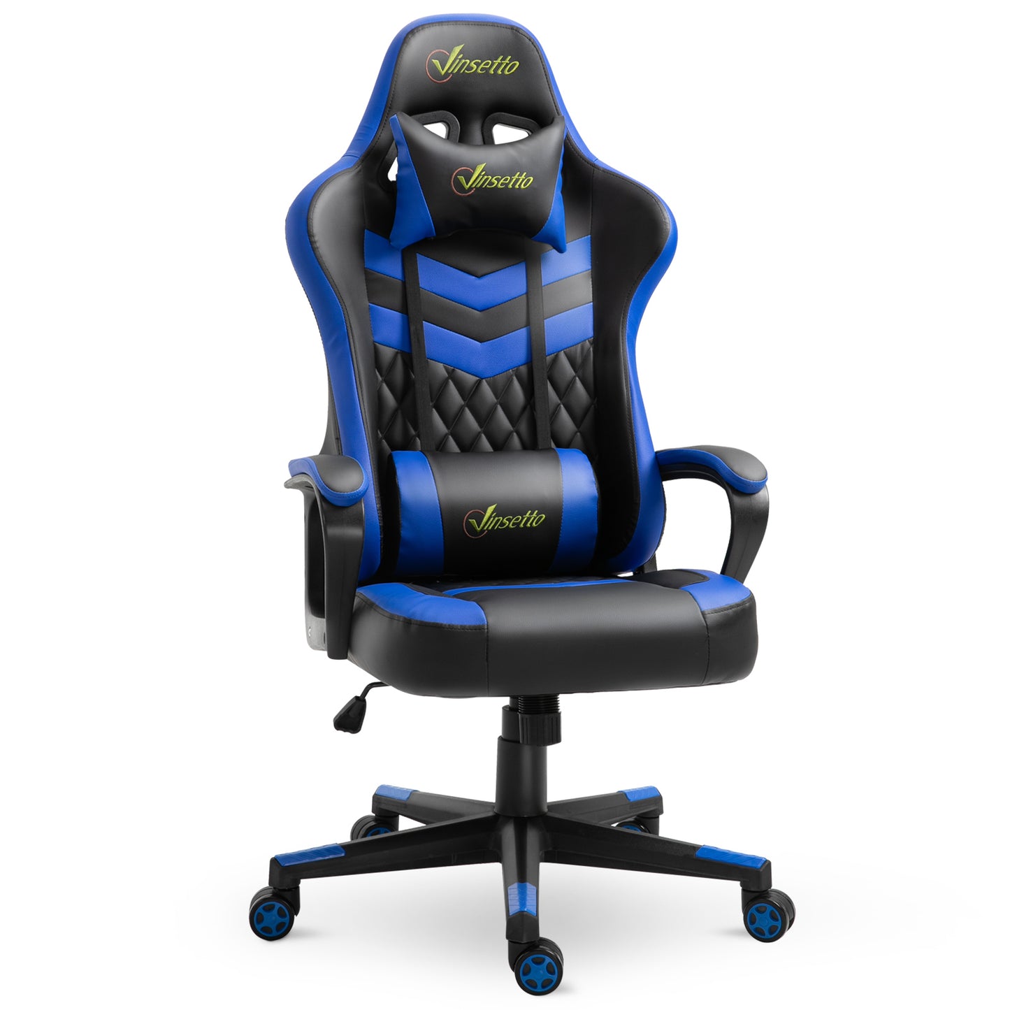 Vinsetto Silla Gaming Silla Gamer Basculante con Altura Ajustable Giratoria Reposacabezas y Lumbar Desmontable Silla de Oficina Estudio Azul