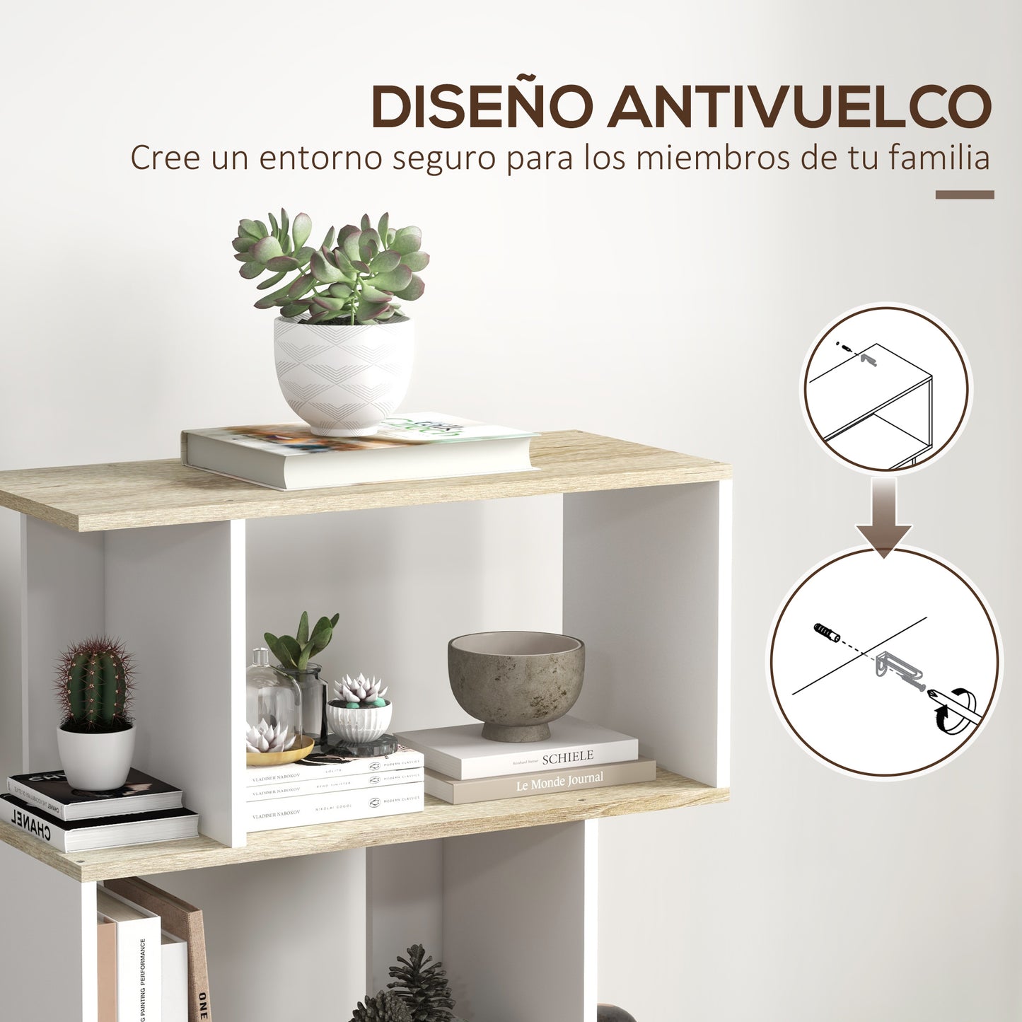 HOMCOM Estantería Librería Estilo Nórdico Librería con 5 Estantes Antivuelco Carga 25 kg para Estudio Oficina Salón 70x29,5x163 cm Roble y Blanco