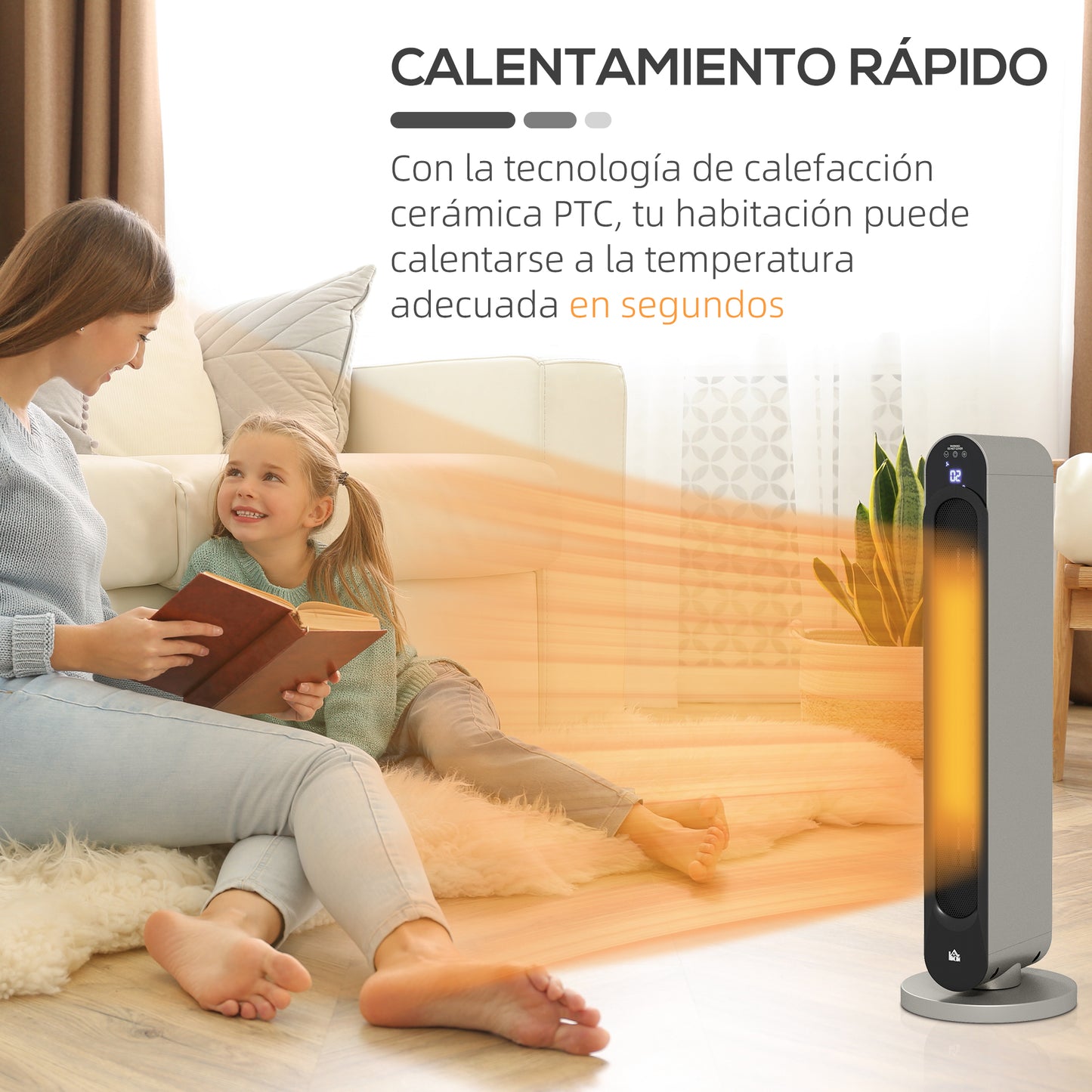 HOMCOM Calefactor Cerámico de Torre 1100/2200W Calentador Vertical con Mando a Distancia Pantalla LED Temporizador de 12H Termostato 3 Modos y Oscilación para 20-25 m² Ø25x73,5 cm Plata y Negro