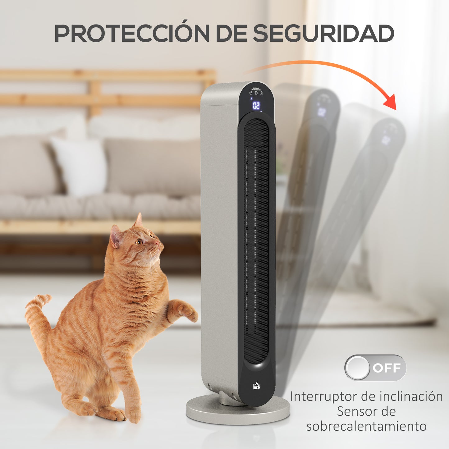 HOMCOM Calefactor Cerámico de Torre 1100/2200W Calentador Vertical con Mando a Distancia Pantalla LED Temporizador de 12H Termostato 3 Modos y Oscilación para 20-25 m² Ø25x73,5 cm Plata y Negro