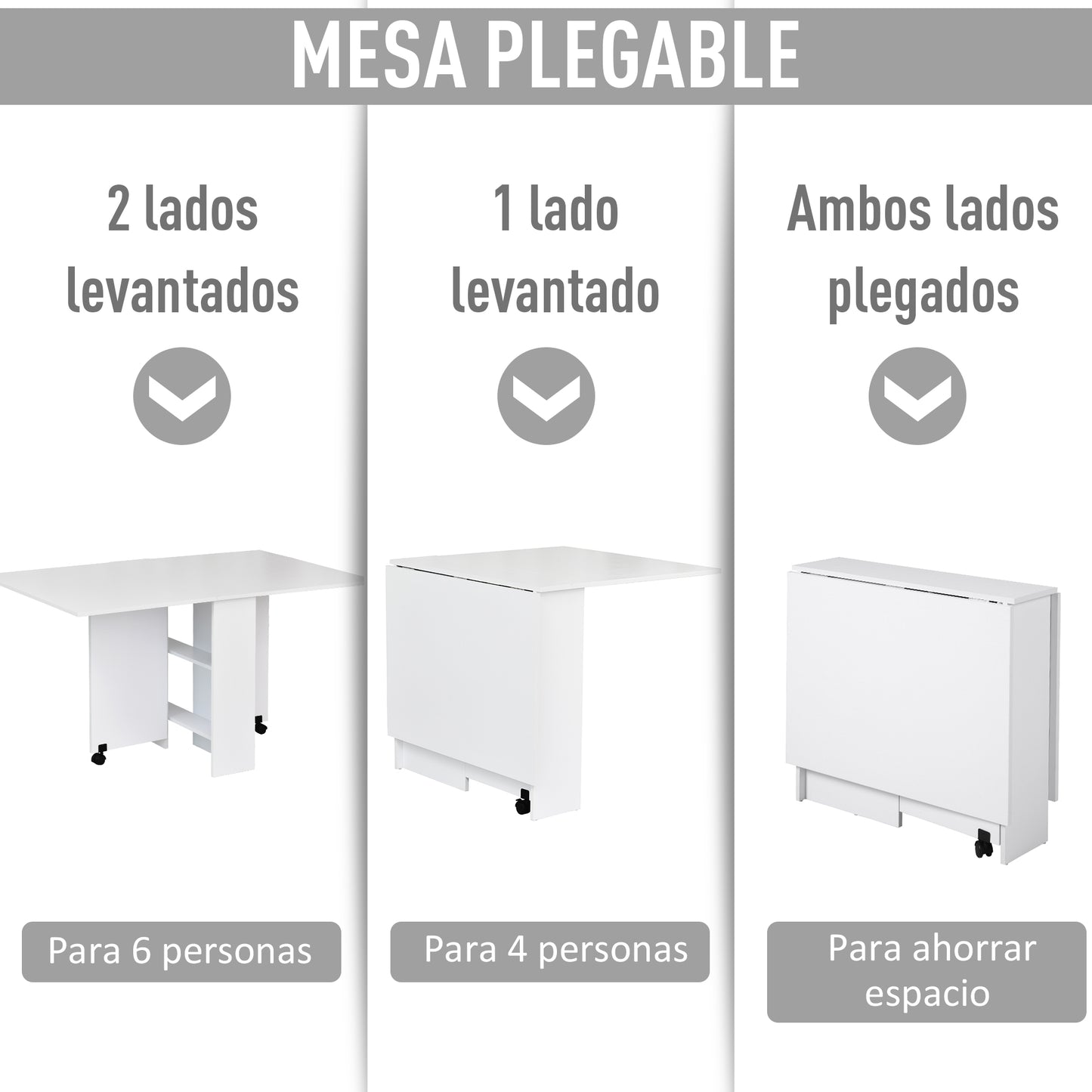 HOMCOM Mesa de Comedor Plegable Mesa de Madera con 2 Solapas 2 Estantes de Almacenaje y Ruedas para Cocina 75x140x74 cm Blanco