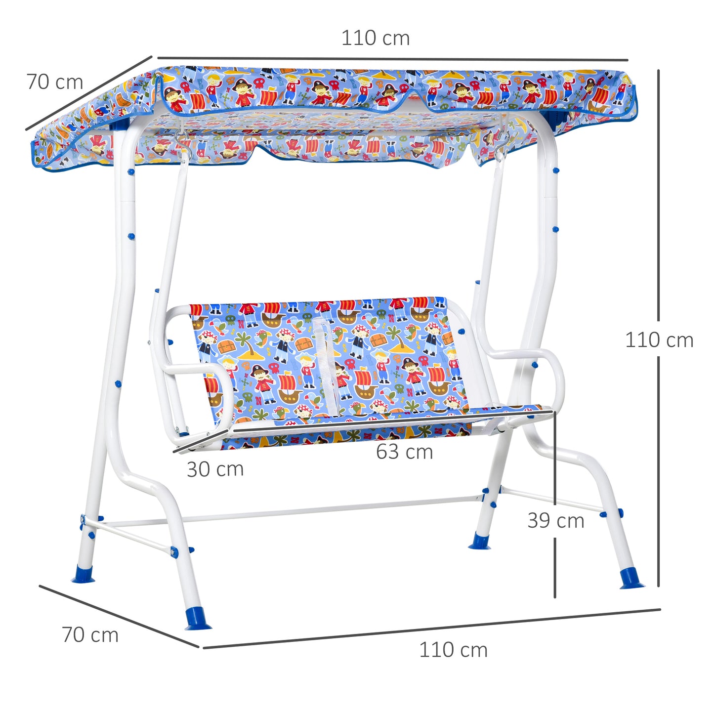 Outsunny Columpio Balancín de Jardín Infantil 2 Plazas para Niños de +3 Años con Toldo Ajustable en Ángulo para Terraza Balcón Carga Máx. 60 kg 110x70x110 cm Azul