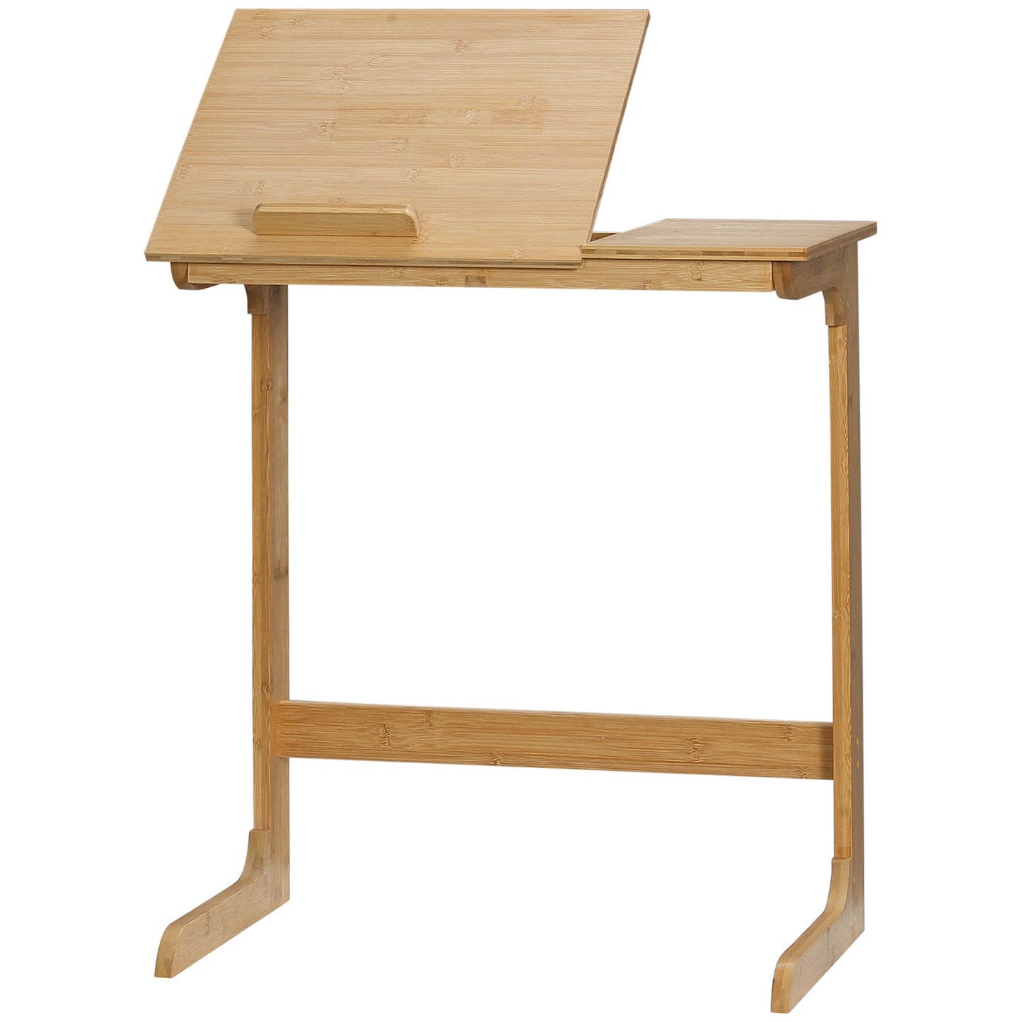 HOMCOM Mesa Auxiliar en forma de C Mesa Auxiliar para Sofá de Bambú con Encimera Abatible y Ángulo Ajustable 140-180° para Salón Cama Dormitorio 60x33x67 cm Natural