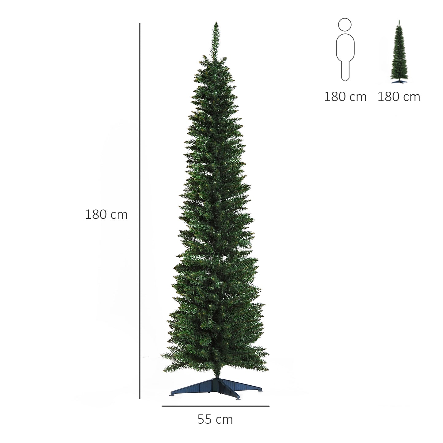 HOMCOM Árbol de Navidad Artificial 180 cm Ignífugo con 390 Puntas de Rama PVC y Soporte de Metal Decoración Navideña para Interiores Fácil de Montar Verde