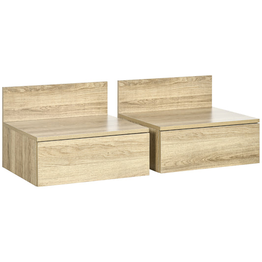 HOMCOM 2 Mesitas de Noche Flotantes Juego de 2 Mesillas de Noche de Pared con Cajón de Almacenamiento para Dormitorio Habitación Hogar 43x36,5x30,5 cm Natural