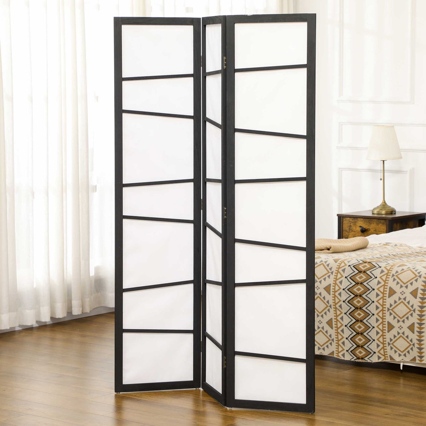 HOMCOM Biombo de 3 Paneles Divisor de Habitación Plegable 120x170 cm Separador de Ambientes de Madera Decoración para Oficina Dormitorio Salón Negro y Blanco