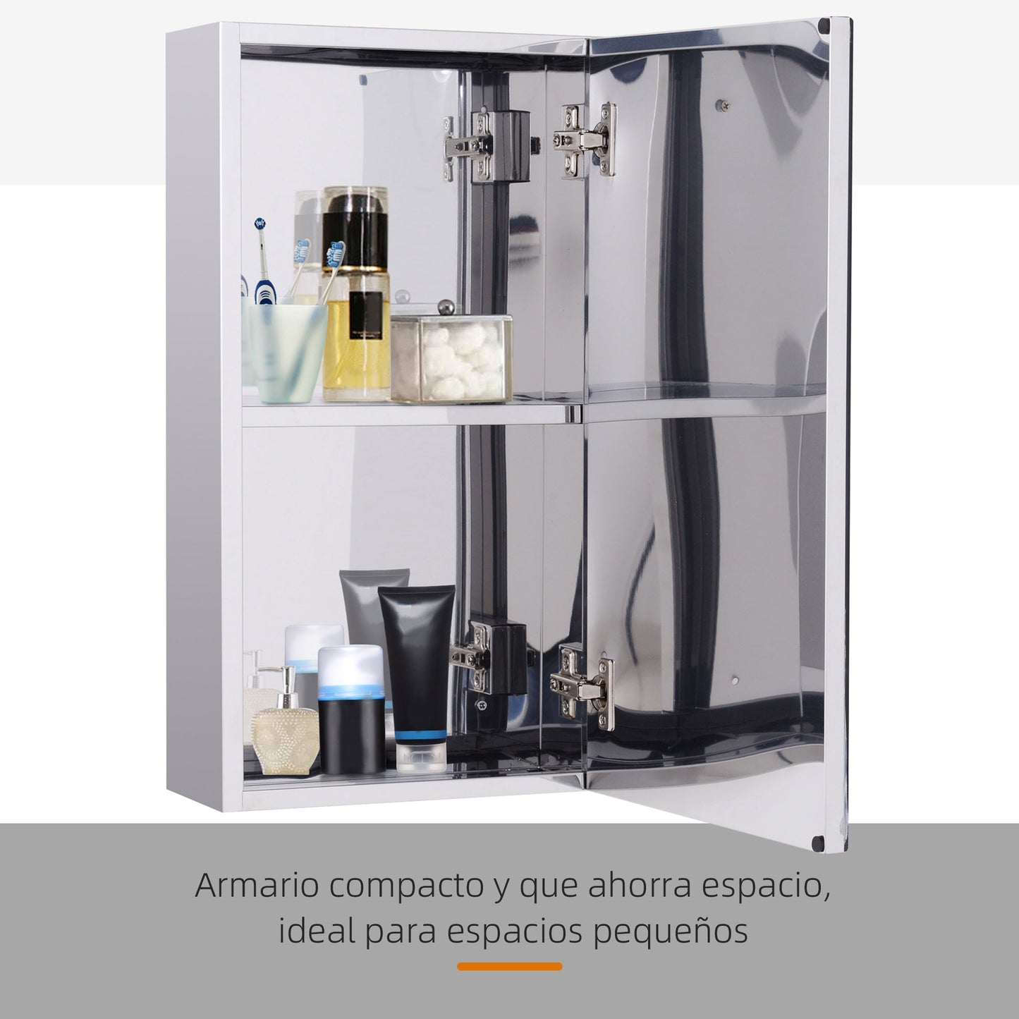 HOMCOM Armario de Baño con Espejo Armario de Pared para Baño con Puerta 2 Estantes de Almacenamiento y Marco de Acero Inoxidable 30x14x55 cm Plata