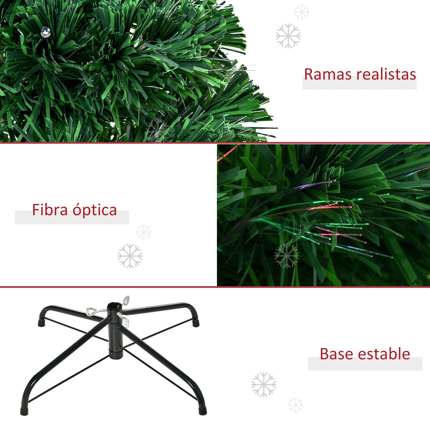 HOMCOM Árbol de Navidad 120cm Artificial Árboles de Abeto con Soporte Fibra Óptica Brillante Multicolor Ignífugo