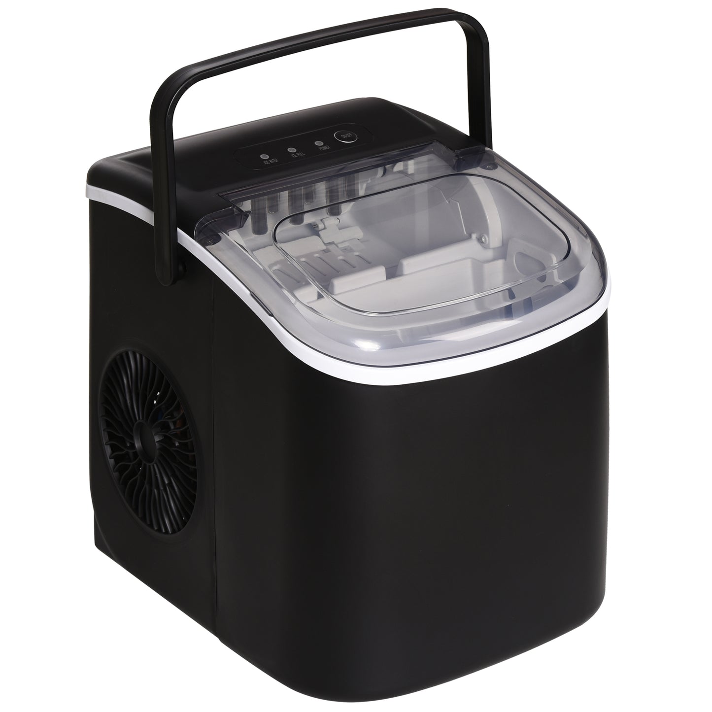 HOMCOM Máquina de Hielo 12 kg/24h Máquina de Hacer Hielo Autolimpieza 9 Cubitos de Hielo en 6-12 Minutos Máquina de Hielo para Casa con Asa Cuchara Cesta Negro