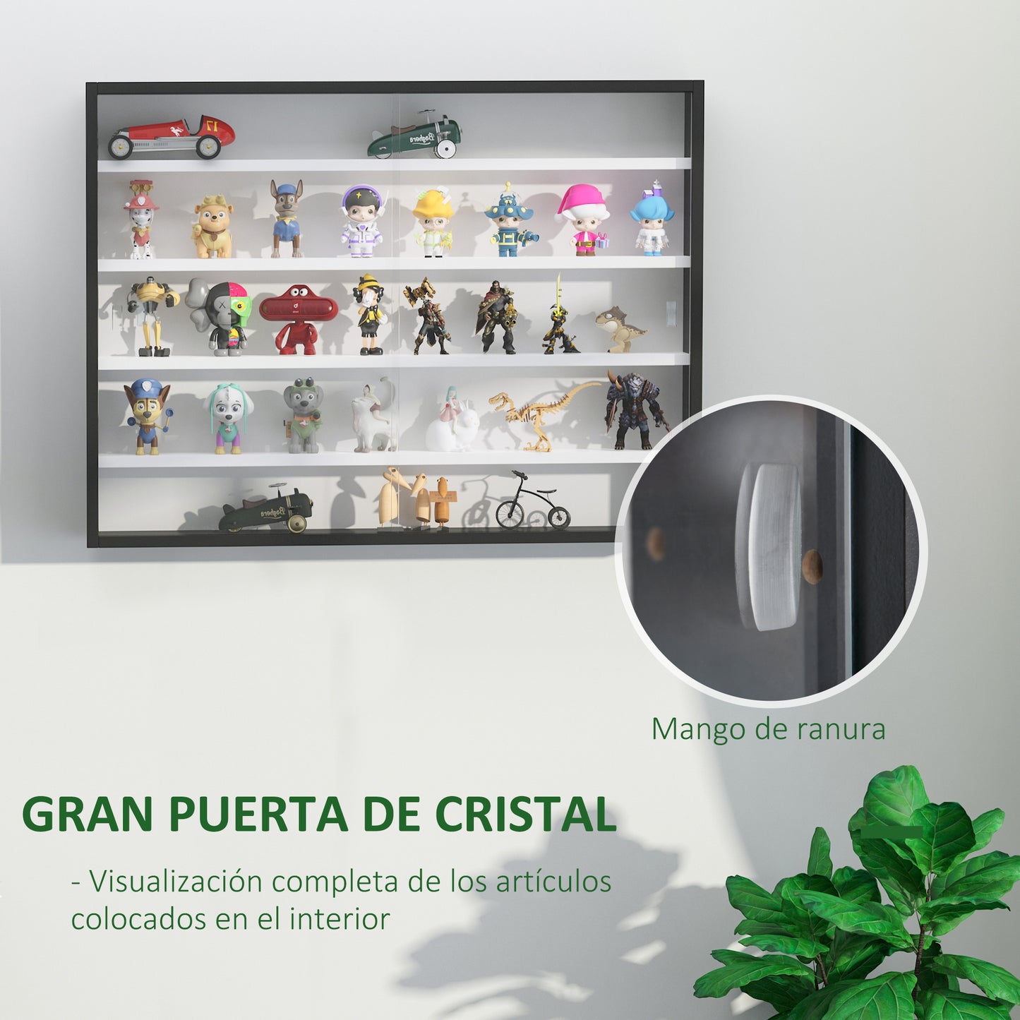 HOMCOM Vitrina Expositora Vitrina de Pared Vitrina de Cristal con Estantes Ajustables y 2 Puertas Correderas de Vidrio para Colecciones Perfumes Figuras de Decoración 80x9,5x60 cm Blanco y Negro