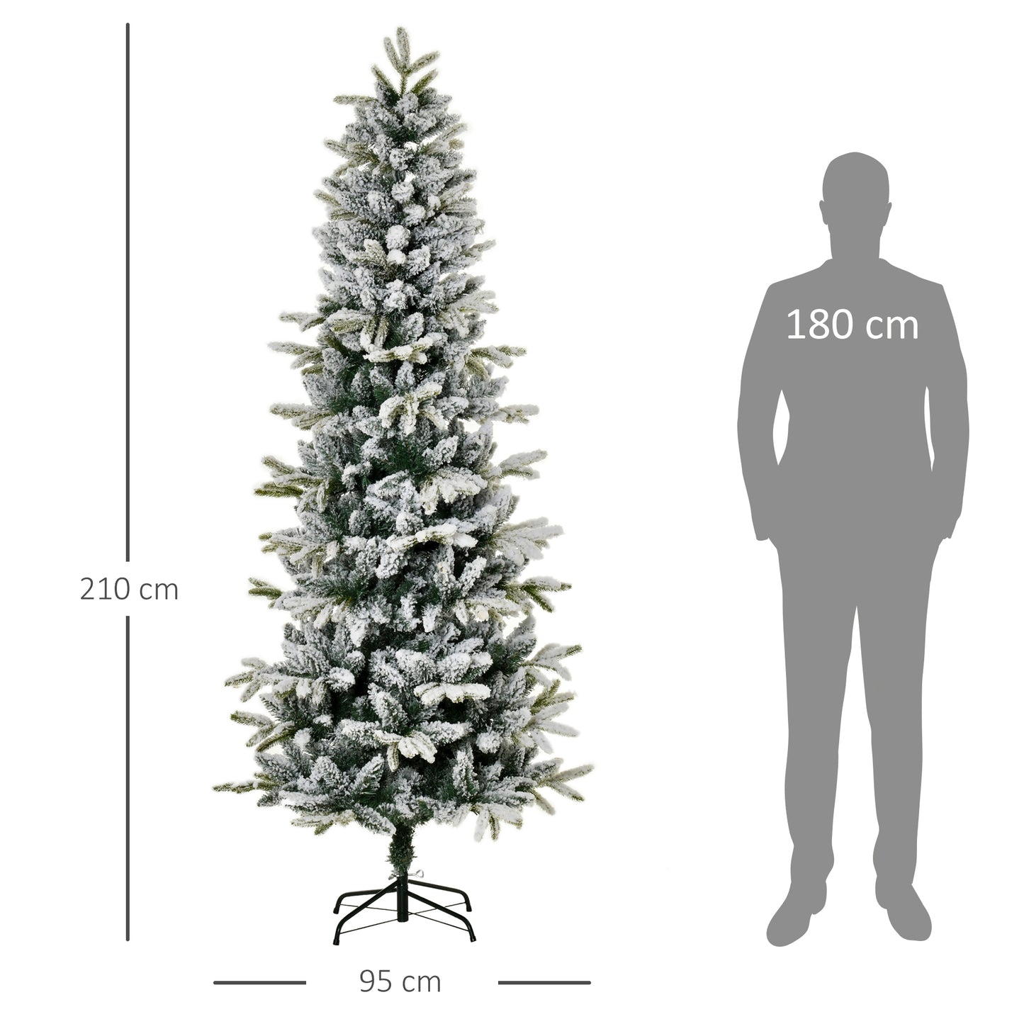 HOMCOM Árbol de Navidad Nevado 210 cm Árbol de Navidad Artificial con 784 Puntas de Rama Ignífugas y Soporte de Acero Decoración Navideña para Interiores Verde y Blanco