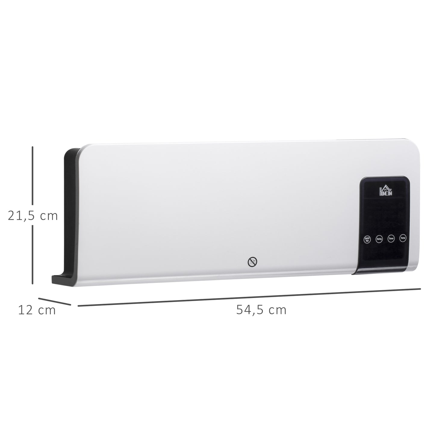 HOMCOM Calefactor Eléctrico de Pared 1000W/2000W Calefactor de Baño con Función de Oscilación Mando a Distancia Temporizador Protección contra Sobrecalentamiento 54,5x12x21,5 cm Blanco