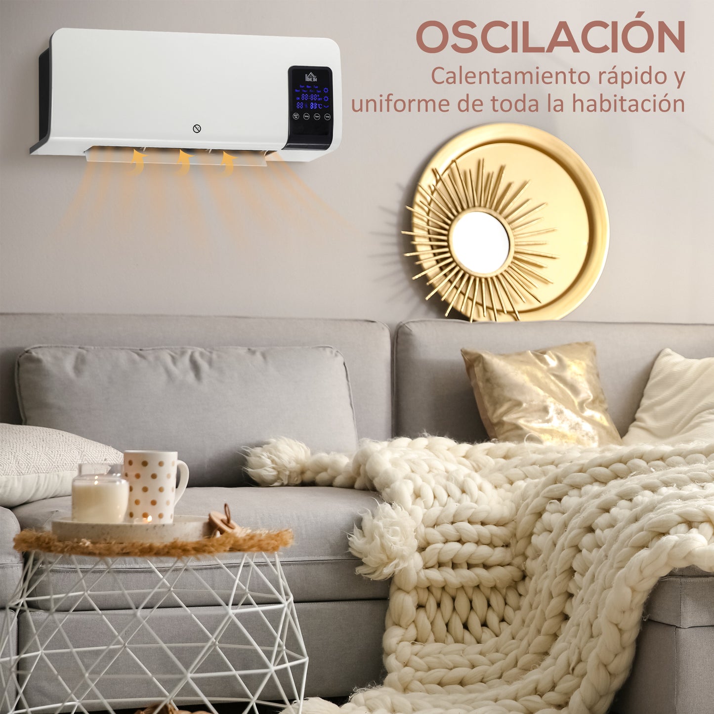 HOMCOM Calefactor Eléctrico de Pared 1000W/2000W Calefactor de Baño con Función de Oscilación Mando a Distancia Temporizador Protección contra Sobrecalentamiento 54,5x12x21,5 cm Blanco