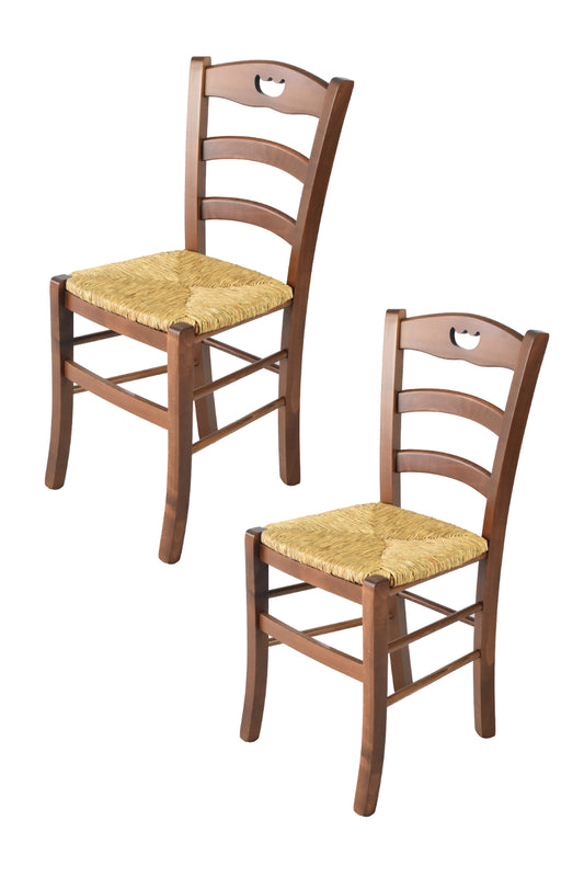 Tommychairs - Set 2 sillas de Cocina y Comedor Valentina, Estructura en Madera de Haya Color nogal y Asiento en Paja