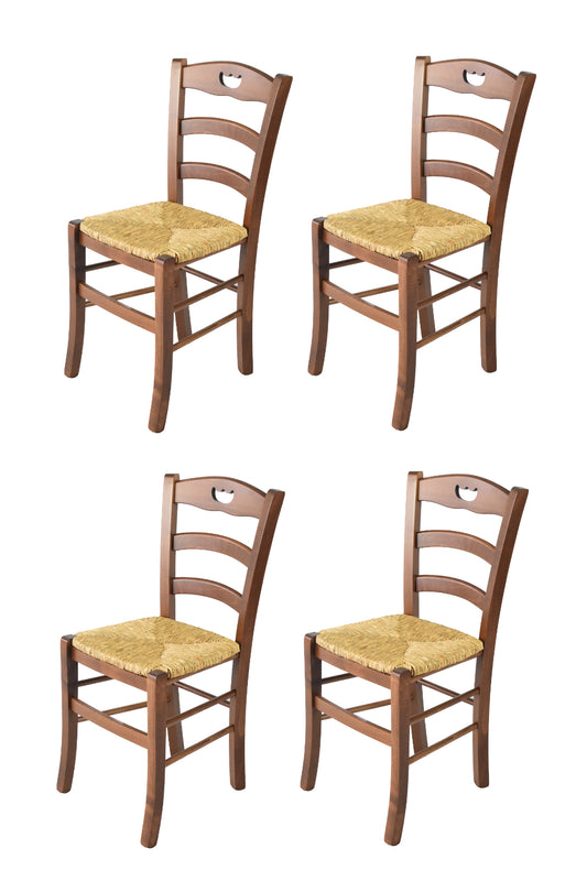 Tommychairs - Set 4 sillas de Cocina y Comedor Valentina, Estructura en Madera de Haya Color nogal y Asiento en Paja