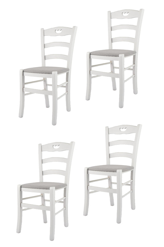 Tommychairs - Set 4 sillas de Cocina y Comedor Valentina, Estructura en Madera de Haya lacado blanco y Asiento tapizado en tejido gris perla