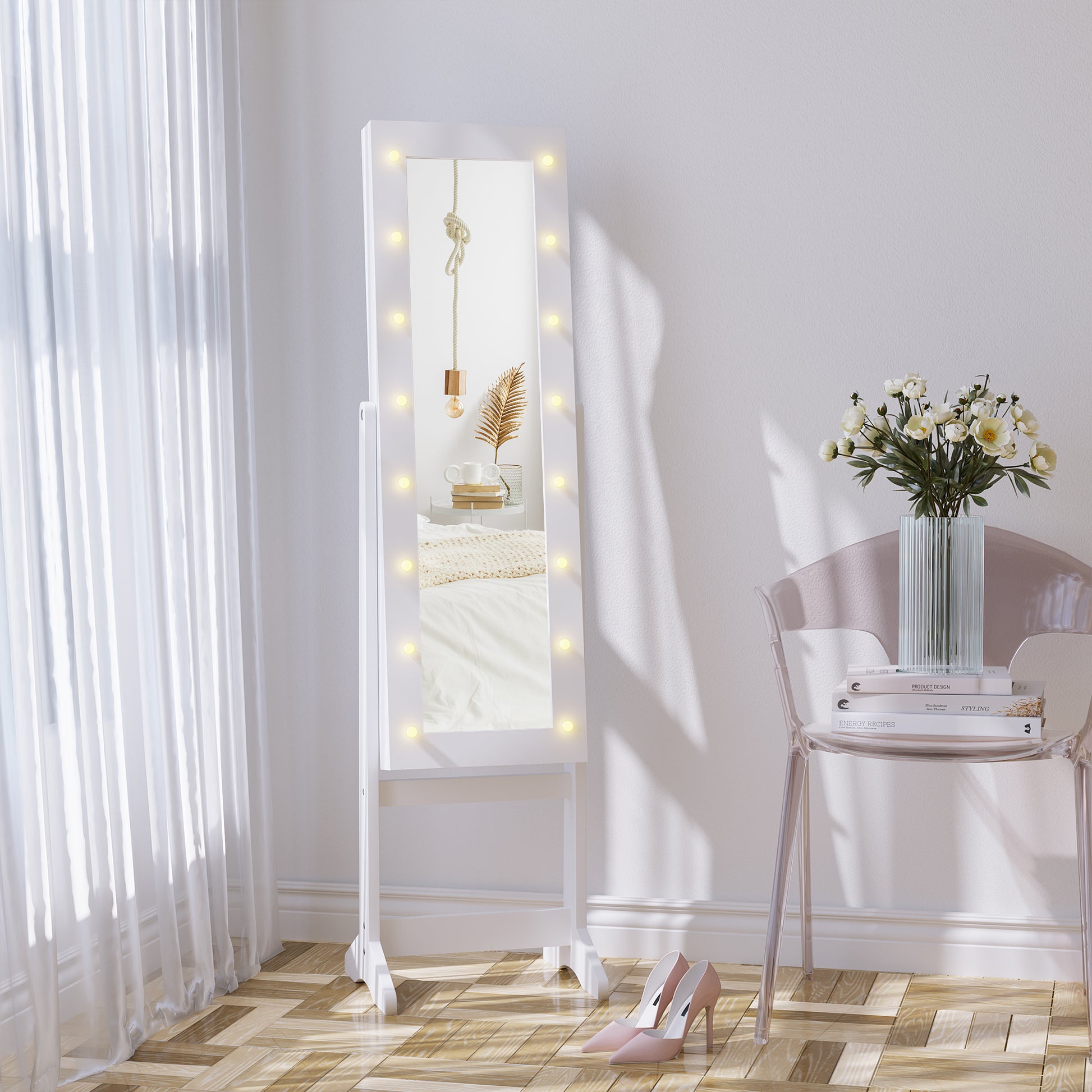 Espejo joyero con cerradura con luces LED espejo organizador de  almacenamiento de gran capacidad espejo de vestir de pie joyero ángulos  ajustables, para sala de estar o dormitorio (blanco) : Ropa