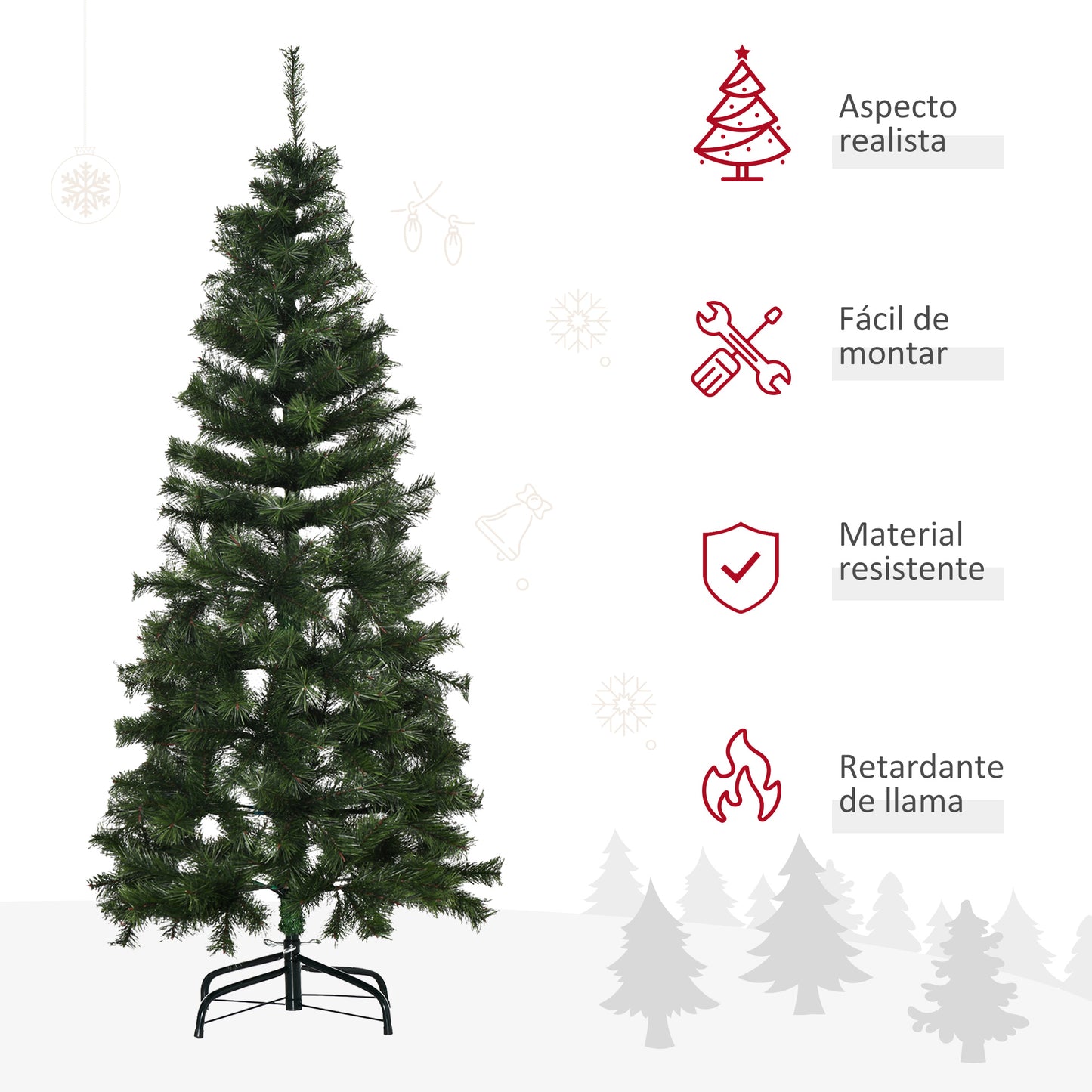 HOMCOM Árbol de Navidad Artificial 150 cm Ignífugo con 367 Ramas Hojas de PVC Apertura Automática Base Plegable y Soporte Metálico Decoración Navideña para Interiores Verde