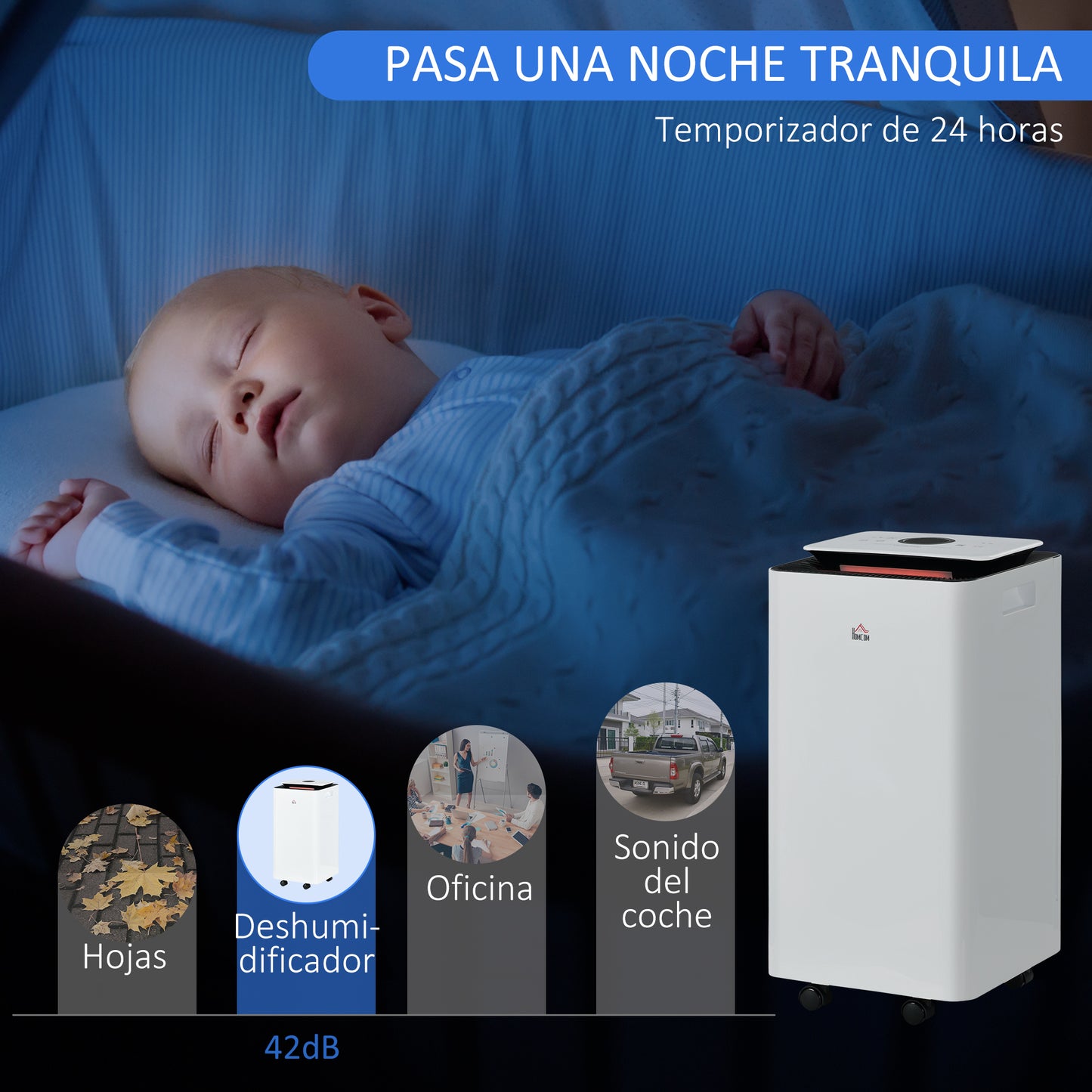 HOMCOM Deshumidificador Eléctrico 12L/día Depósito de Agua 2,5L Deshumidificador Silencioso hasta 10-25m² con 5 Modos 2 Velocidades Pantalla LED Temporizador para Dormitorio Salón Blanco