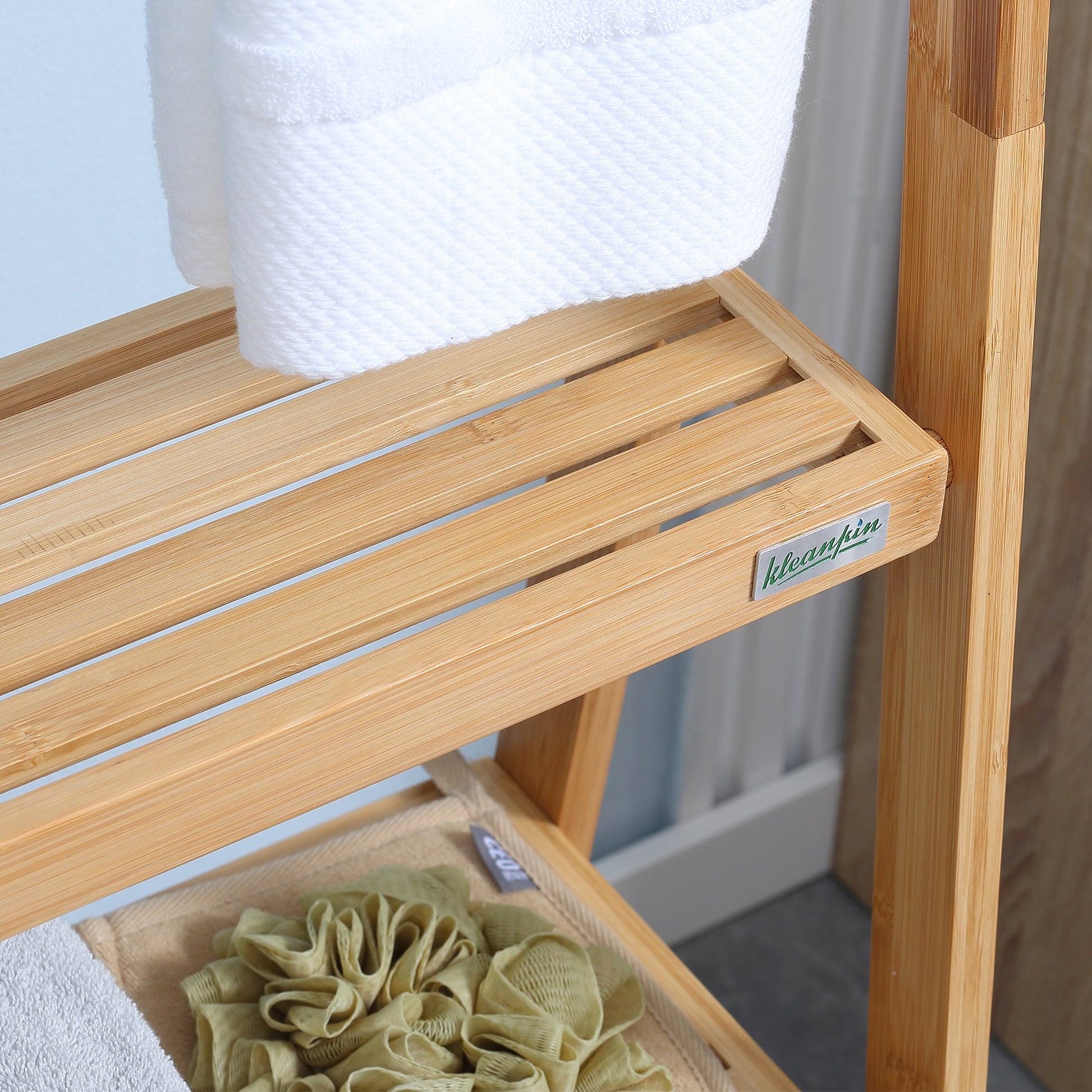 Toallero de bambú con 4 barras, para baño, salón 