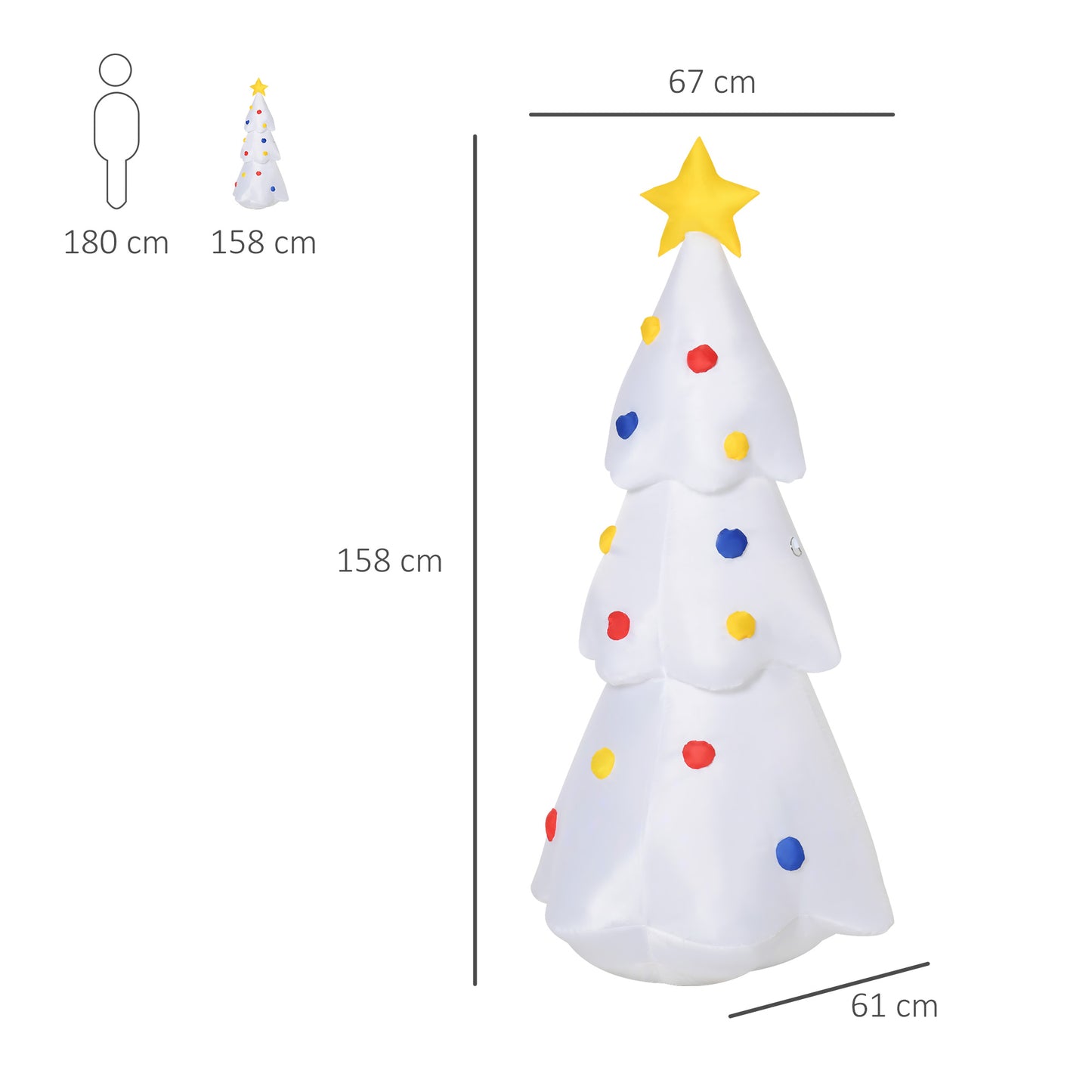 HOMCOM Árbol de Navidad Inflable 158 cm de Altura con Luces LED e Inflador Decoración Navideña para Interiores Exteriores 67x61x158 cm Blanco