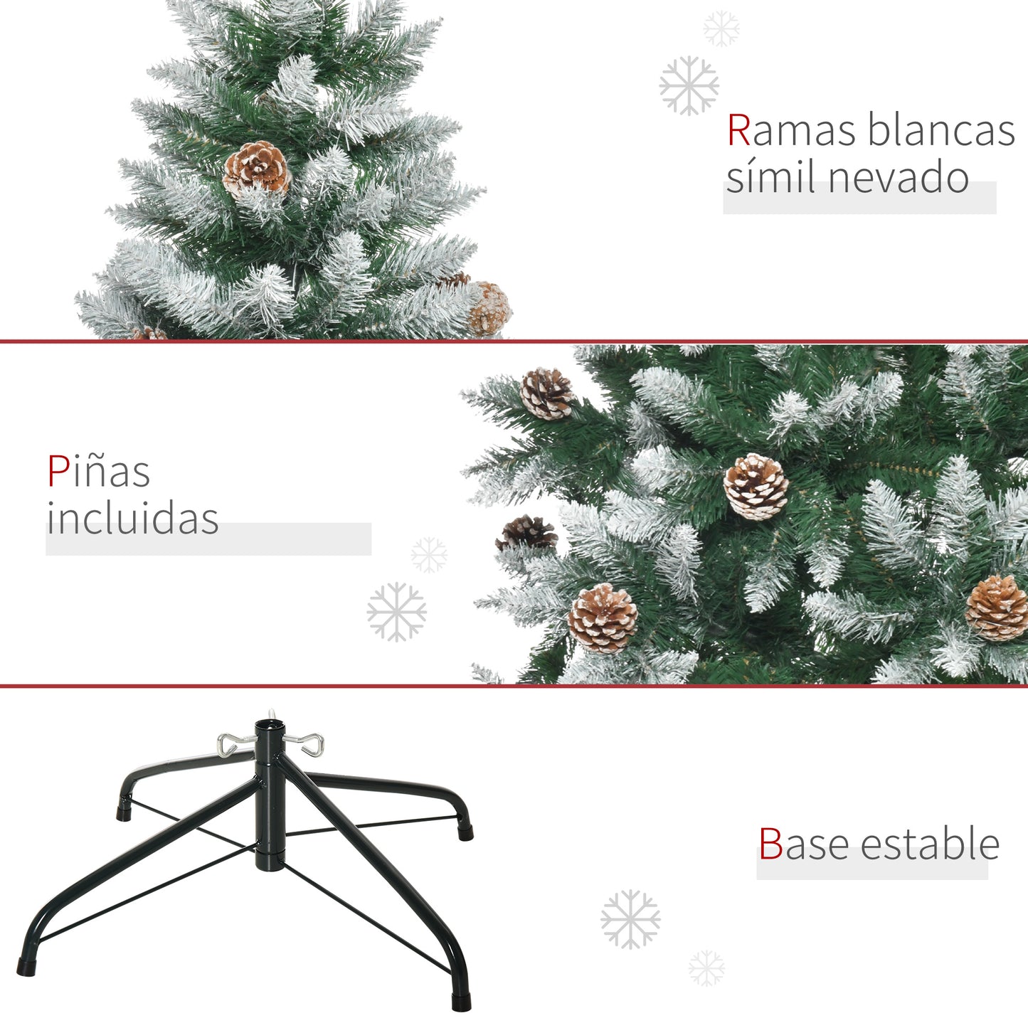 HOMCOM Árbol de Navidad Artificial Ø105x210 cm con 1440 Puntas de PVC y 75 Piñas con Ramas Apertura Automática Base Plegable y Soporte de Acero para Interiores Verde