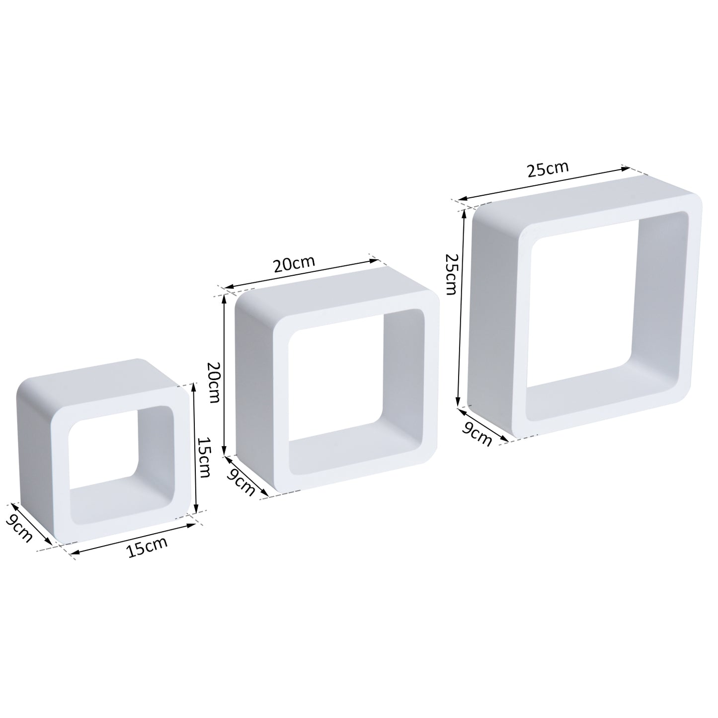 HOMCOM Juego de 3 Cubos Estantes de Pared Estantería para Libro CDs Baldas Flotantes Decorativo Blanco