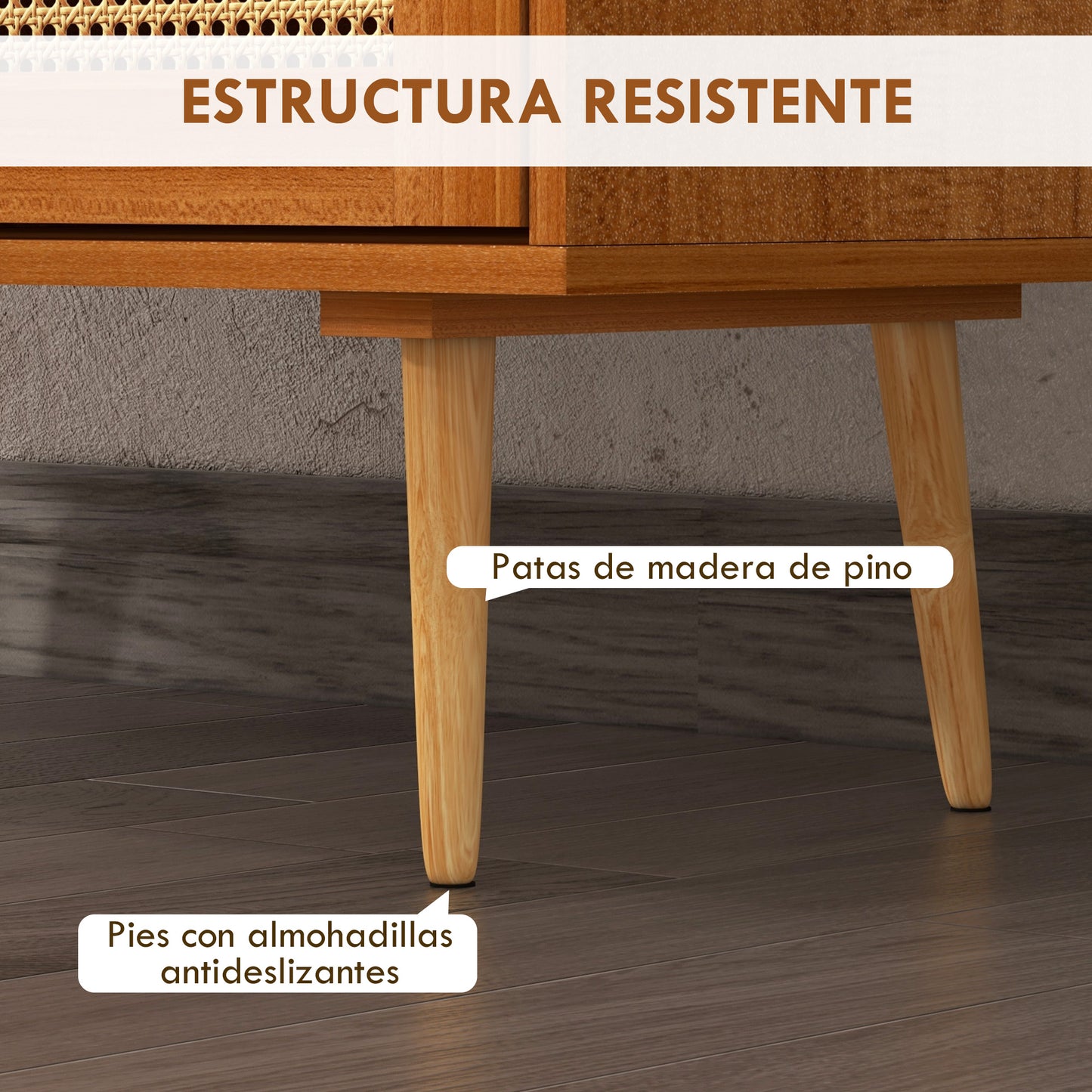 HOMCOM Aparador de Cocina Armario Buffet con 2 Cajones Estantes Ajustables y 2 Puertas de Ratán Armario de Almacenaje para Comedor Salón Dormitorio Estilo Bohemio 100x35x78,5 cm Marrón