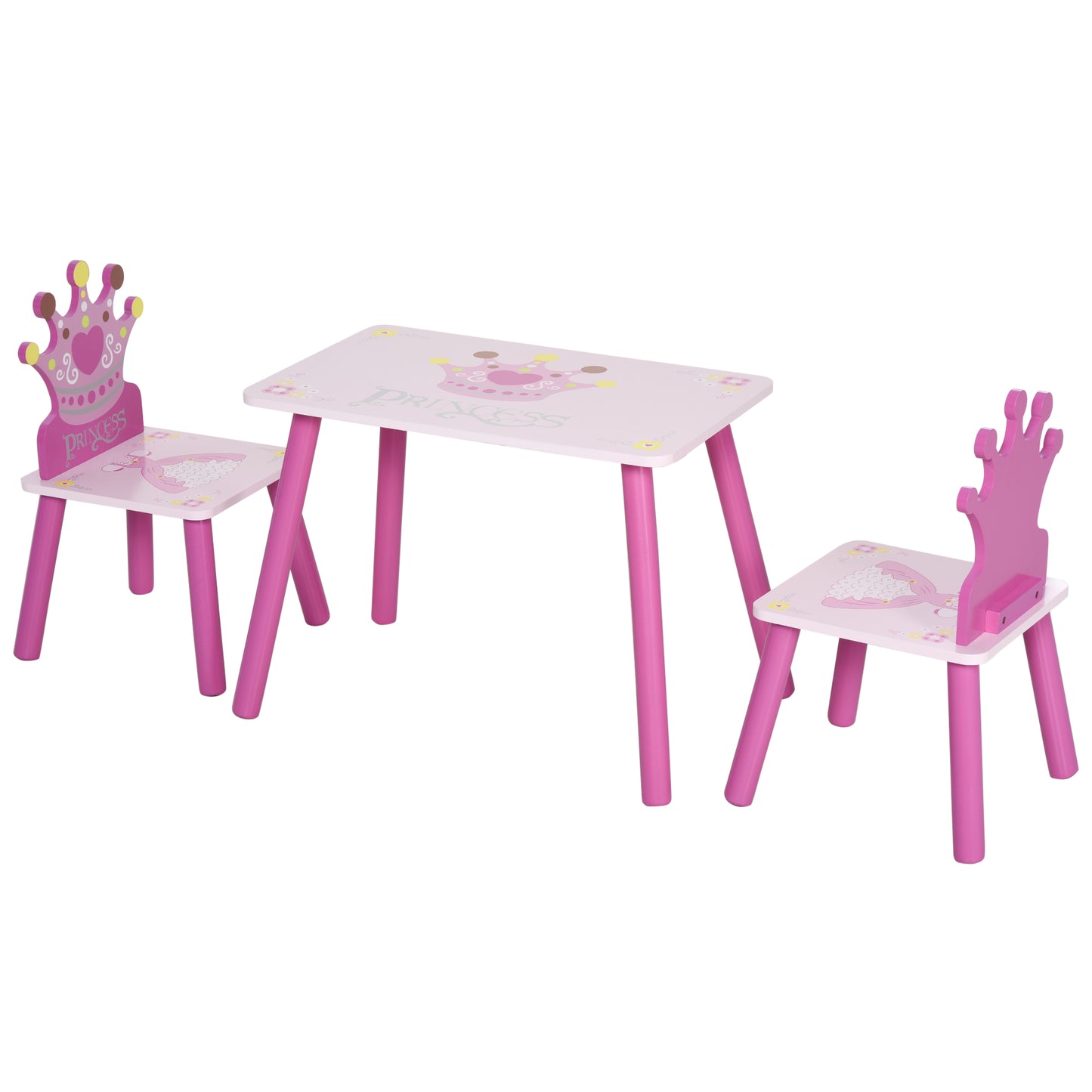 HOMCOM Juego de Mesa y 2 Sillas Infantiles de Madera Set de Mesa 55x34x42 cm Sillas 28x26x50 cm para Niños de 2-4 Años para Dormitorio Color Rosa