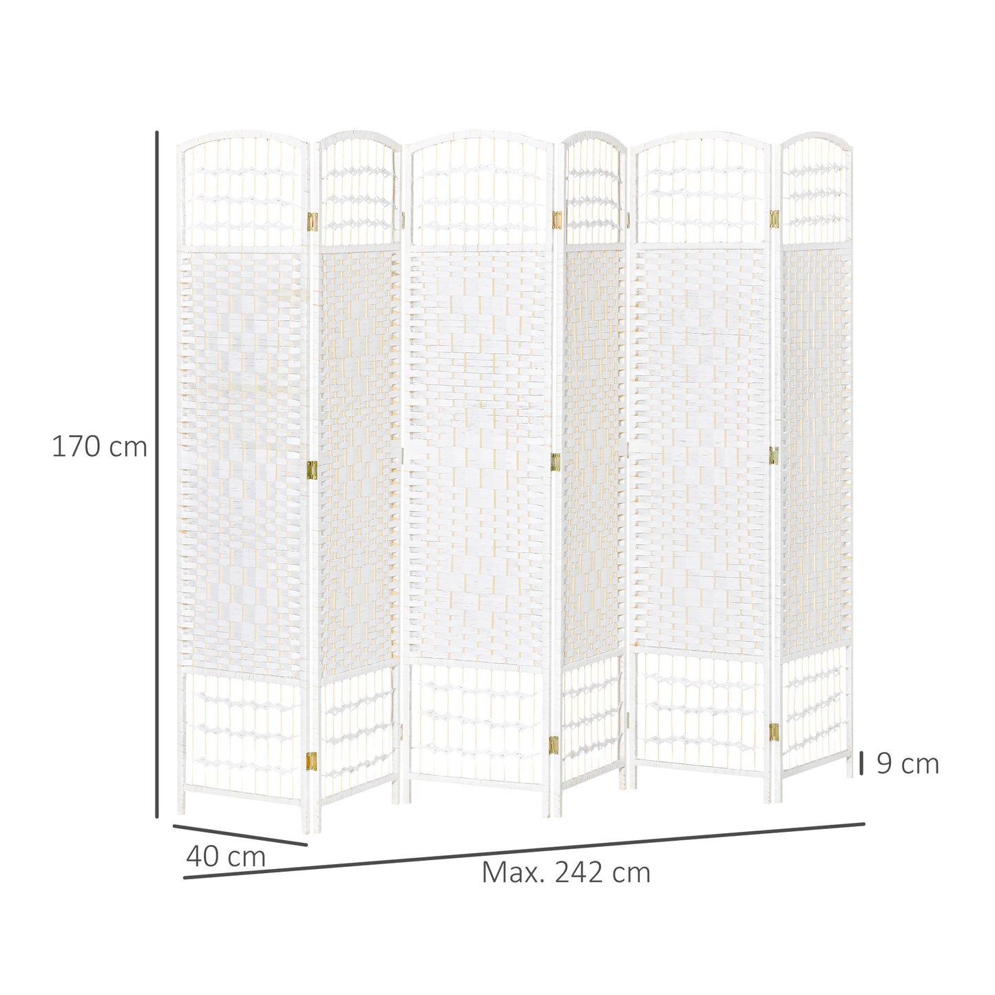 HOMCOM Biombo de 6 Paneles Separador de Ambientes Plegable 242x170 cm Divisor de Habitación de Fibra de Papel Decoración Elegante para Dormitorio Salón Blanco