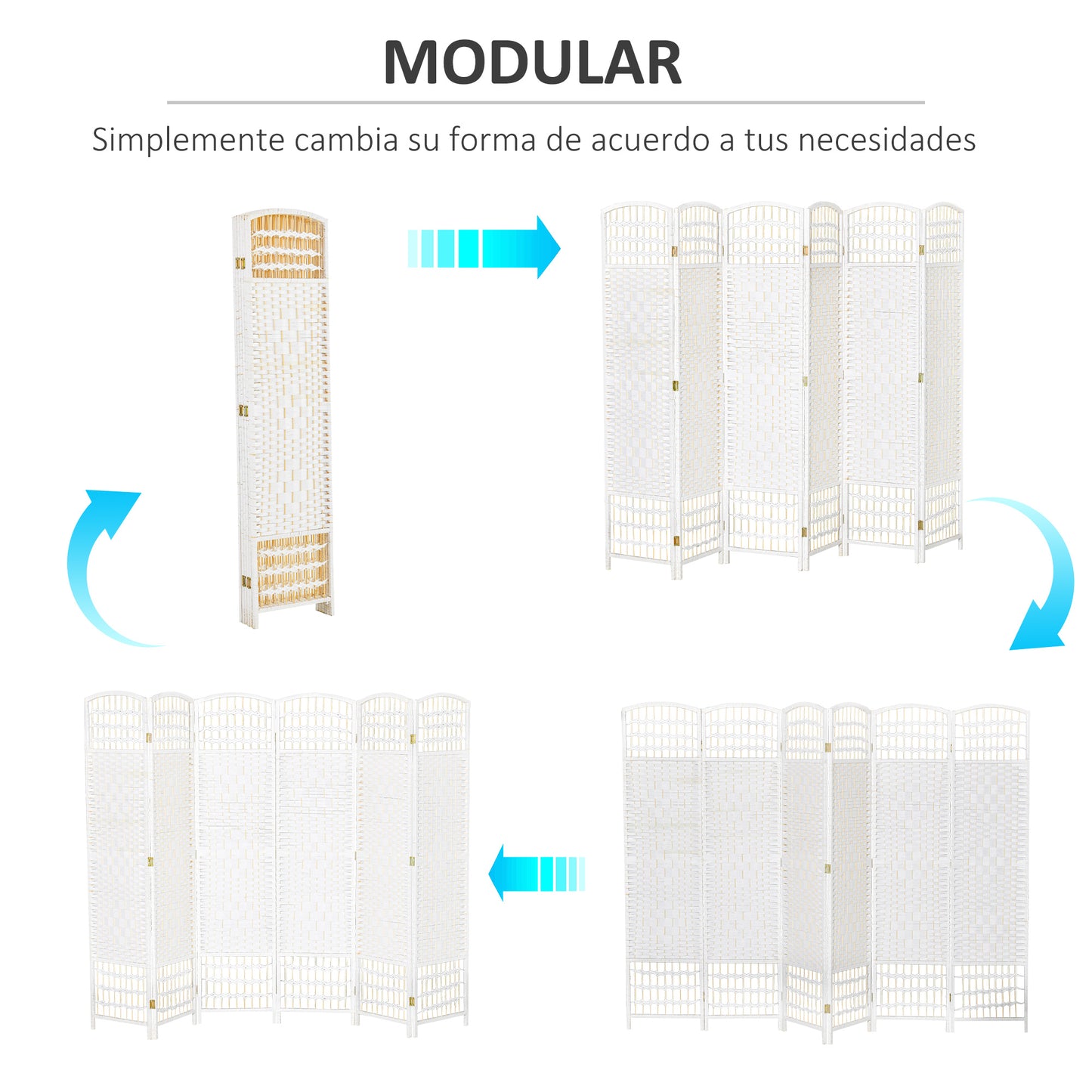 HOMCOM Biombo de 6 Paneles Separador de Ambientes Plegable 242x170 cm Divisor de Habitación de Fibra de Papel Decoración Elegante para Dormitorio Salón Blanco